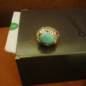 Silver Ring with Turquoise and Multicolor Stones